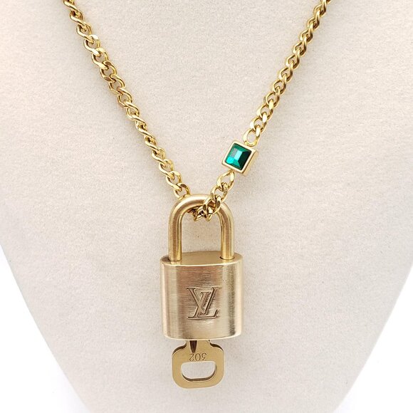 Authentic Louis Vuitton Gold Padlock with Unbranded Stainless Steel Chain - Picture 4 of 8